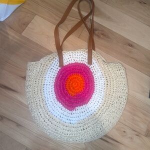Handcrafted Beige and Pink Crochet Tote Bag